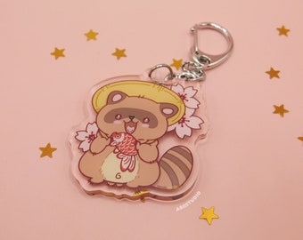 Kawaii Tanuki Acrylic Keychain, Japanese Raccoon Dog