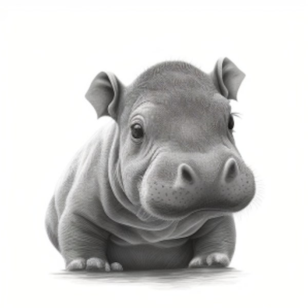 Super Cute Baby Hippo Pencil Drawing Digital Download, Digital Print, Digital Download, Hippo, Pencil Drawing