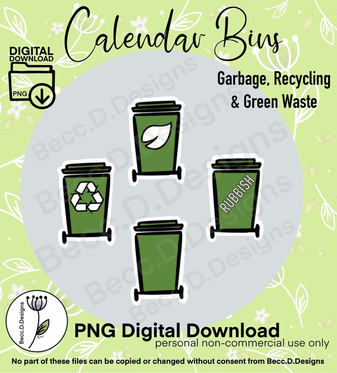 KALENDER MÜLLTonnen Müll Recycling Grüner Abfall PNG Download - Etsy.de