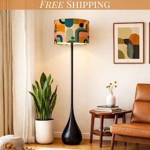 Floor Lamp Remote Control Midcentury Modern Teardrop Living Room Lamp Gift Housewarming Present Idea MCM Design Bedroom Lighting Floor Lamp