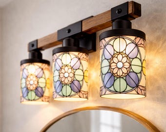 Bathroom Vanity Light Fixture Blue Glass Sconce Wall Lamp Modern Design Metal Frame Iron Construction Three Bulb Bar Over Sink Lighting