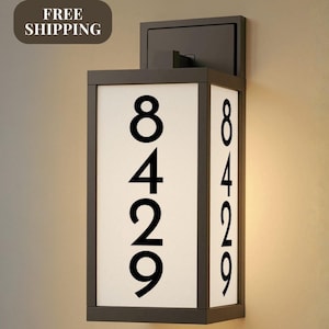 House Number Porch Light Personalized Vertical Address Lighted House Number Porch Light Custom Illuminated Address Sign Modern Home Exterior