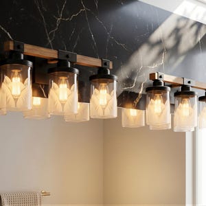 Bathroom Vanity Light Fixture Ivory Flower Glass Shade Lamp Bedroom Mirror Bar Lighting Wood Beam Three Bulb Ceramic Socket Floral Wall