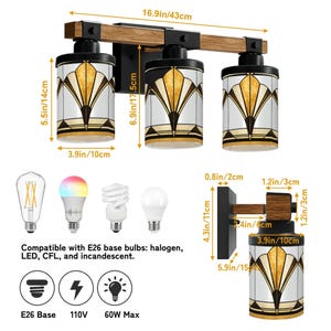 Art Deco Vanity Light Fixture Bathroom Wall Sconce Lighting Above Sink Mirror Vintage Style Gold Black Metal Glass Metal Accent Powder Room image 3