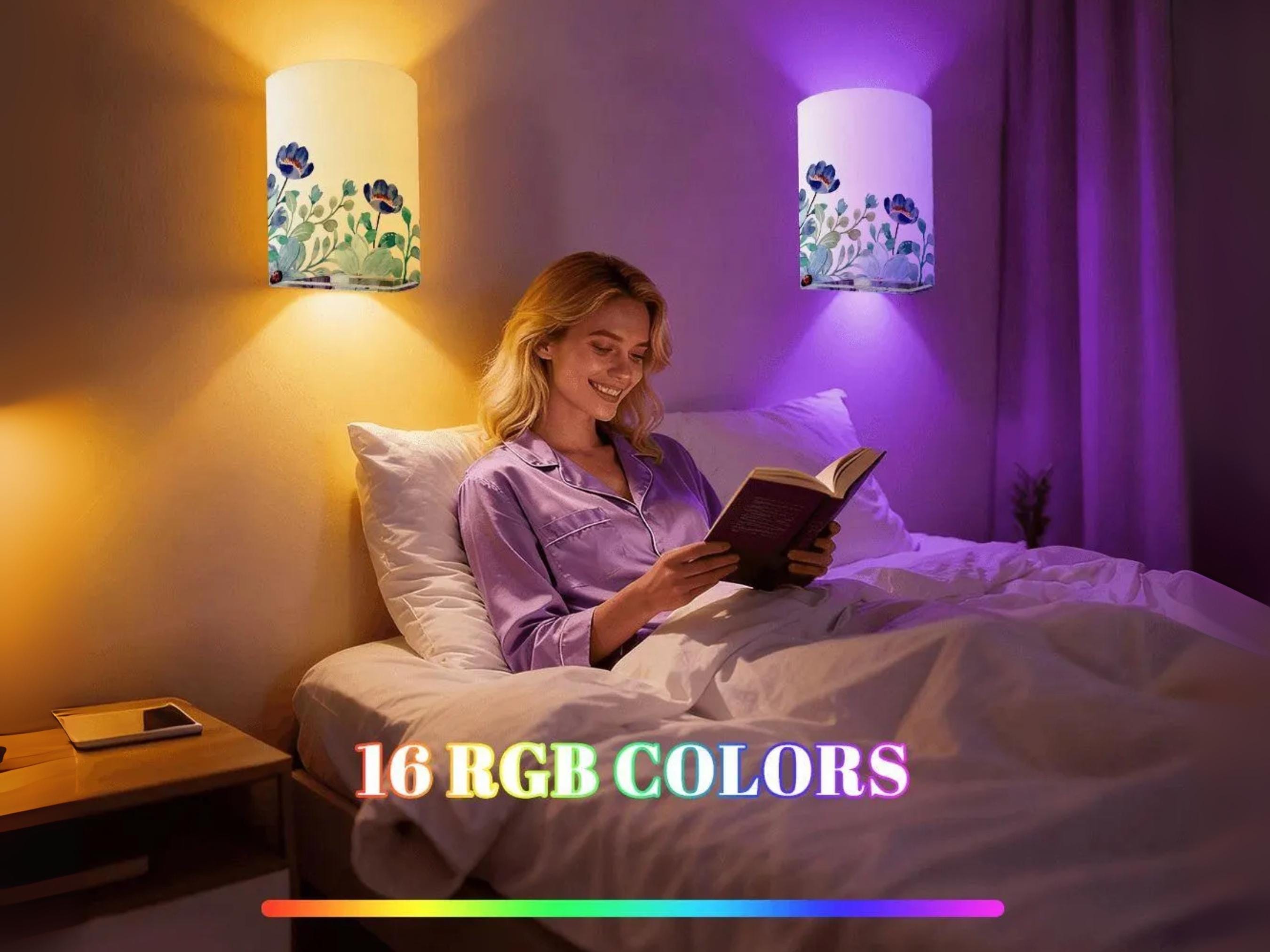 2-Pack Rechargeable USB Wall Lights – Remote Control, Dimmable, Adjustable Arm, Cordless LED Bedside Lamps (Blue)