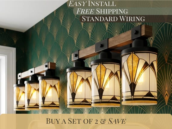 Art Deco Vanity Light Fixture Bathroom Wall Sconce Lighting Above Sink Mirror Vintage Style Gold Black Metal Glass Metal Accent Powder Room