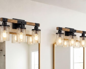 Luxury Bathroom Lighting Minimalist Vanity Light Fixture 3-Light Decorative Metal and Glass Restroom Light Lined Arch Light Over Sink Decor
