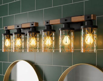 Bathroom Vanity Light Fixture Farmhouse Lighting Starburst Wall Sconce Three Bulb Design Metal Glass Clear Shade Rustic Sink Illumination
