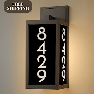 Porch Light House Number Personalized Vertical Address Lighted House Number Porch Light Custom Illuminated Address Sign Modern Home Exterior