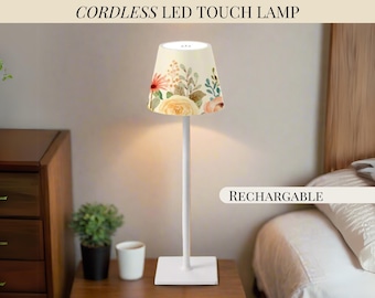 Cordless Table Lamp LED Touch Activated Desk Lamp Floral Rechargeable Lamp for Nightstand Dimmable Table Lamp Stepless Dimming By Touch Lamp