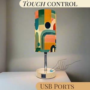 Table Lamp Touch Activated On Off Midcentury Modern Orange Lamp With USB Small Desk Lamp For Office Wood Desk Lamp Lighting for Living Room
