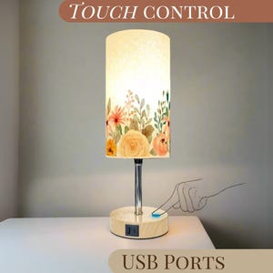 Table Lamp Touch Activated On Off Floral Watercolor Flowers Lamp With USB Small Desk Lamp For Office Wood Desk Lamp Lighting for Living Room