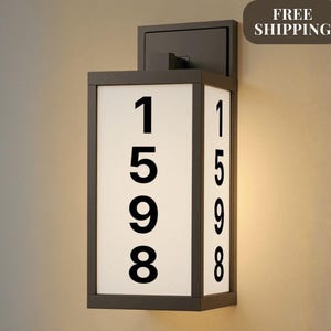 Porch Light House Number Vertical Address Lighted House Number Modern Porch Light Custom Illuminated Address Sign Contemporary Home Exterior