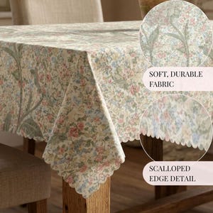 Waterproof Tablecloth Rectangular Dining Floral Pattern Micro Polyester Fabric Table Covering Indoor Outdoor Garden Party Farmhouse Style