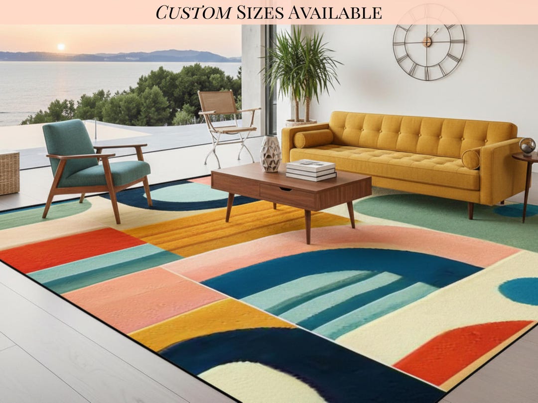 Large Modern Rugs Large Area Rug Custom Size Midcentury Modern Living Room Rug Indoor MCM ...
