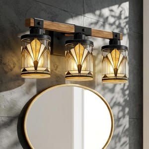 Art Deco Vanity Light Fixture Bathroom Wall Sconce Lighting Above Sink Mirror Vintage Style Gold Black Metal Glass Metal Accent Powder Room image 11