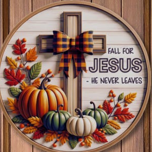 Christian Door Sign Wooden Fall For Jesus Welcome Sign For Front Door Wood Hanging 3D Affect Pumpkin Theme Welcome Sign For Front Entrance