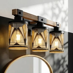 Art Deco Vanity Light Fixture Bathroom Wall Sconce Lighting Above Sink Mirror Vintage Style Gold Black Metal Glass Metal Accent Powder Room image 12
