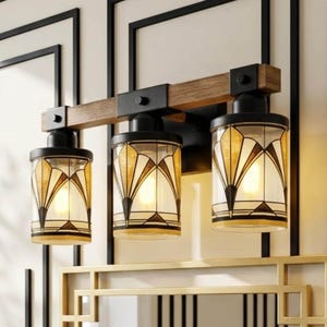 Art Deco Vanity Light Fixture Bathroom Wall Sconce Lighting Above Sink Mirror Vintage Style Gold Black Metal Glass Metal Accent Powder Room image 7