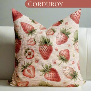 Sofa Cushion Corduroy Throw Pillow Cover Strawberries Pattern With Insert Pillow Colorful Gift For Mom Fabric Pillow Housewarming Gift Idea