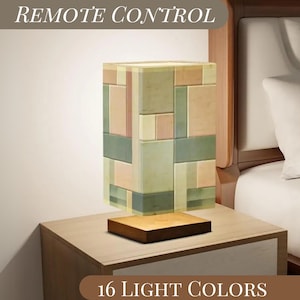 Table Lamp Earth Tone Geometric Design Lamp Remote Control For Bedroom Small Desk Lamp For Office Wood Desk Lamp Lighting for Living Room