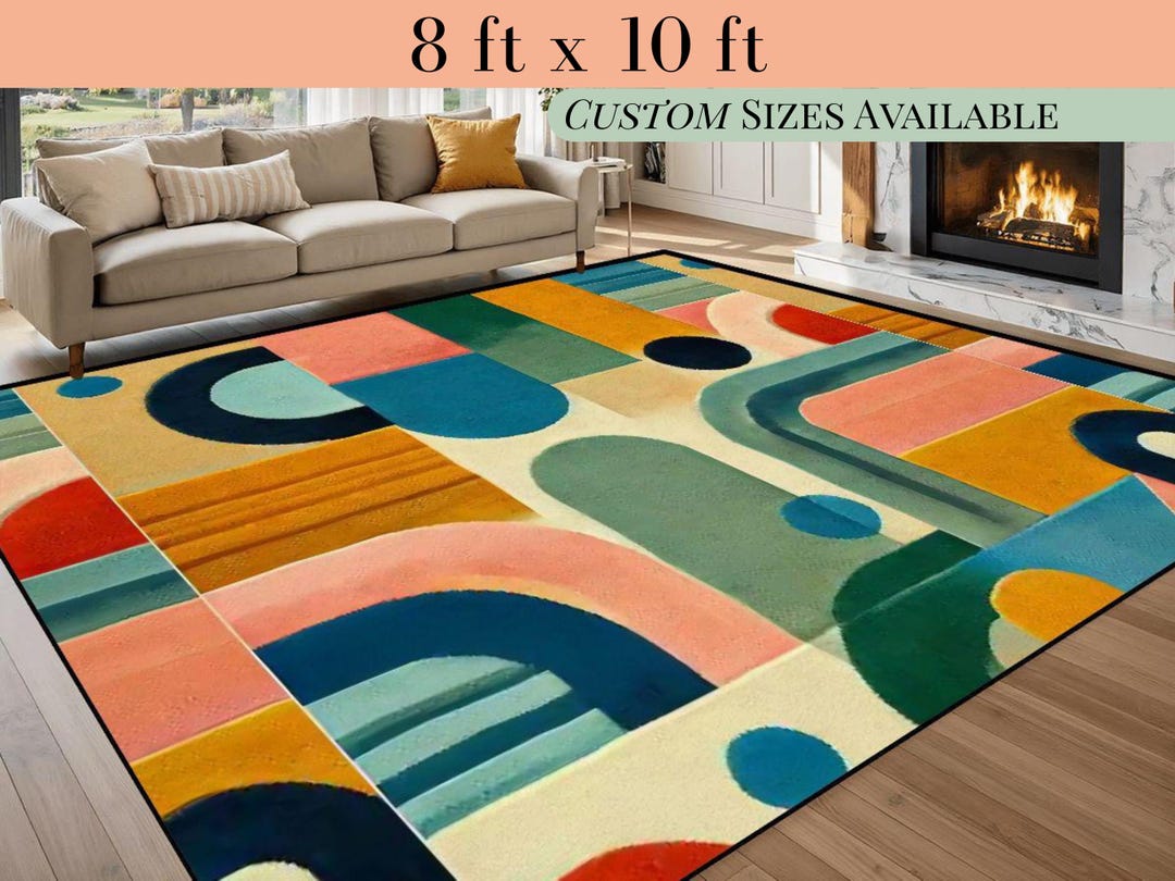 8 X 10 Large Area Rug Custom Size Midcentury Modern Living Room Rug ...