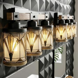 Art Deco Vanity Light Fixture Bathroom Wall Sconce Lighting Above Sink Mirror Vintage Style Gold Black Metal Glass Metal Accent Powder Room image 9