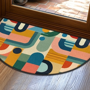 Midcentury Modern Entryway Rug Semi-Circle Colorful Rug Indoor MCM Design Carpet Accent Welcome Mat Mid Mod Rug Soft Short Pile Midmod Rug