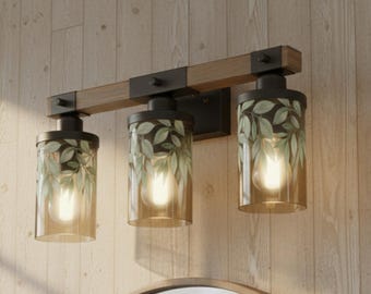 Bathroom Vanity Light Fixture Botanical Leaf Design Metal Glass Wall Sconce Over Sink Mirror Lighting Powder Room Modern Luxury Iron Nature