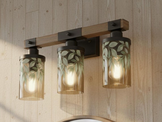 Bathroom Vanity Light Fixture Botanical Leaf Design Metal Glass Wall Sconce Over Sink Mirror Lighting Powder Room Modern Luxury Iron Nature