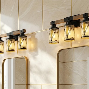 Art Deco Vanity Light Fixture Bathroom Wall Sconce Lighting Above Sink Mirror Vintage Style Gold Black Metal Glass Metal Accent Powder Room image 14