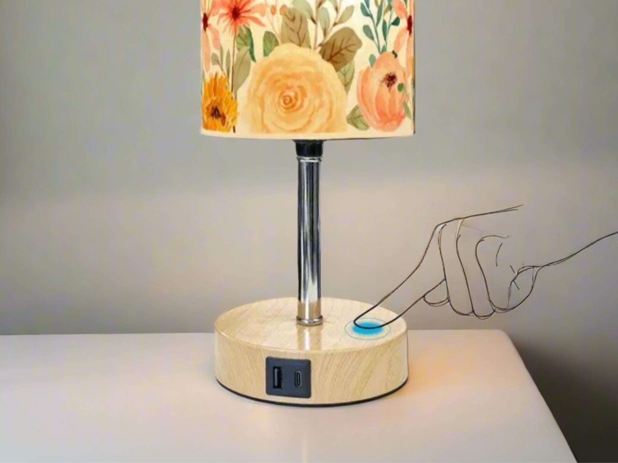 Table Lamp Touch Activated on off Floral Watercolor Flowers Lamp With ...