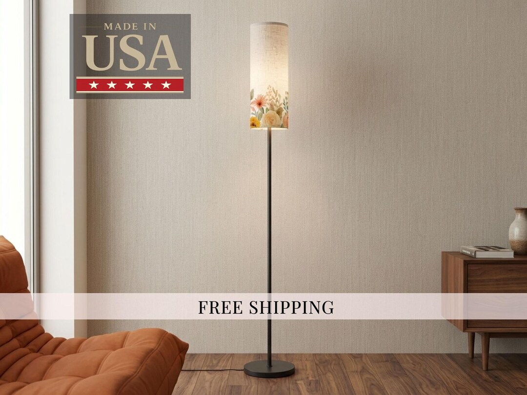 Floor Lamp Mid Century Modern Lamp Round Shade Tall Lamp Floral ...