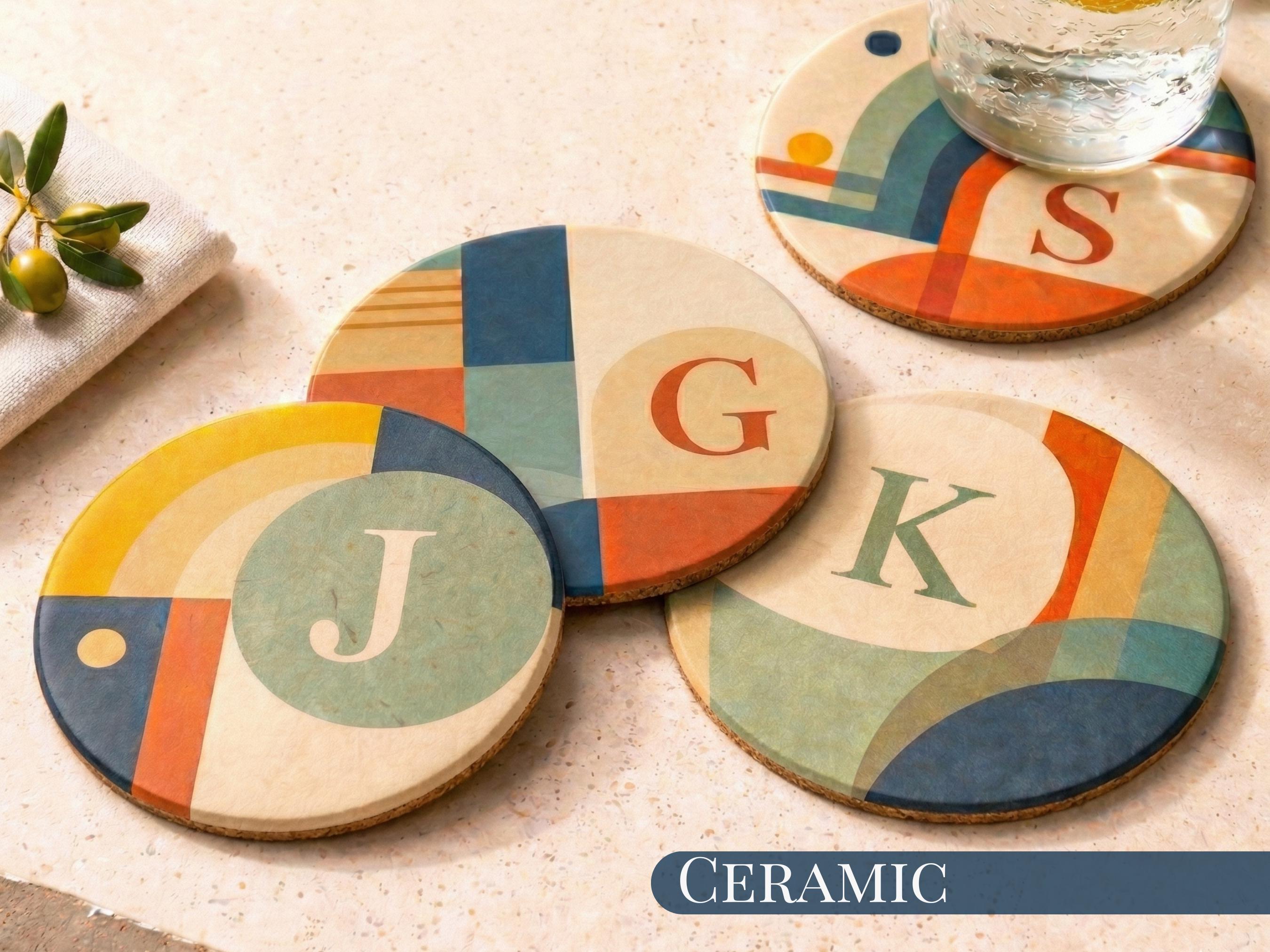 Mid Century Modern Coaster Set Retro Geometric Drink Coasters Abstract ...
