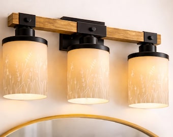 Vanity Light Fixture 3-Light Wildflower Floral Farmhouse Luxury Bathroom Lighting Flowers Metal and Glass Restroom Light Over Sink Decor