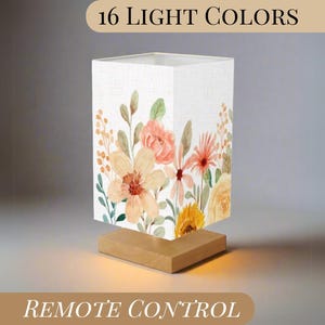 Bedside Table Lamp Remote Control Floral Watercolor Flowers Lamp For Small Desk Lamp For Office Wood Desk Lamp Lighting for Living Room