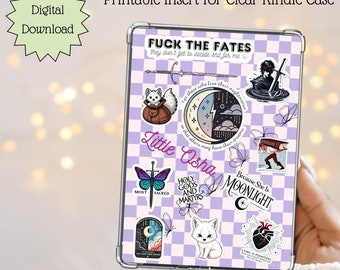 Quicksilver Kindle Insert Digital Download: Light Purple Checkered eReader Insert with Quicksilver Romantic Fantasy Stickers