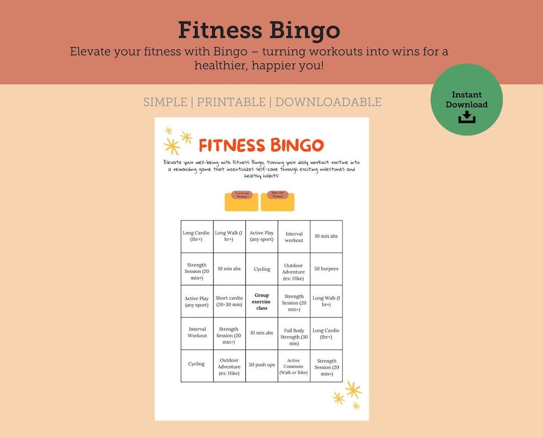 Fitness Bingo Exercise Bingo Exercise Challenge Active Lifestyle