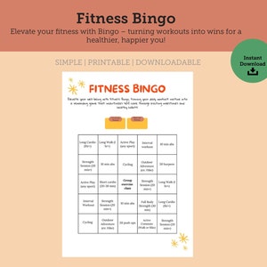 Descargar PDF de Fitness Bingo / Juego de incentivos para hacer ejercicio y desafío de entrenamiento / Tamaño de letra vertical