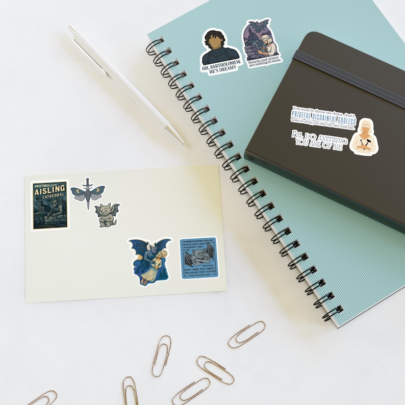 The Knight and the Moth Sticker Sheet: Fantasy Romance Book Lover Decals for Kindle or Journal, Sybil Rory Gargoyle Fan Art Decor image 7