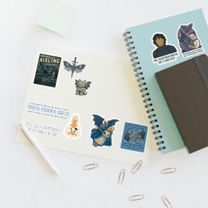 The Knight and the Moth Sticker Sheet: Fantasy Romance Book Lover Decals for Kindle or Journal, Sybil Rory Gargoyle Fan Art Decor image 8
