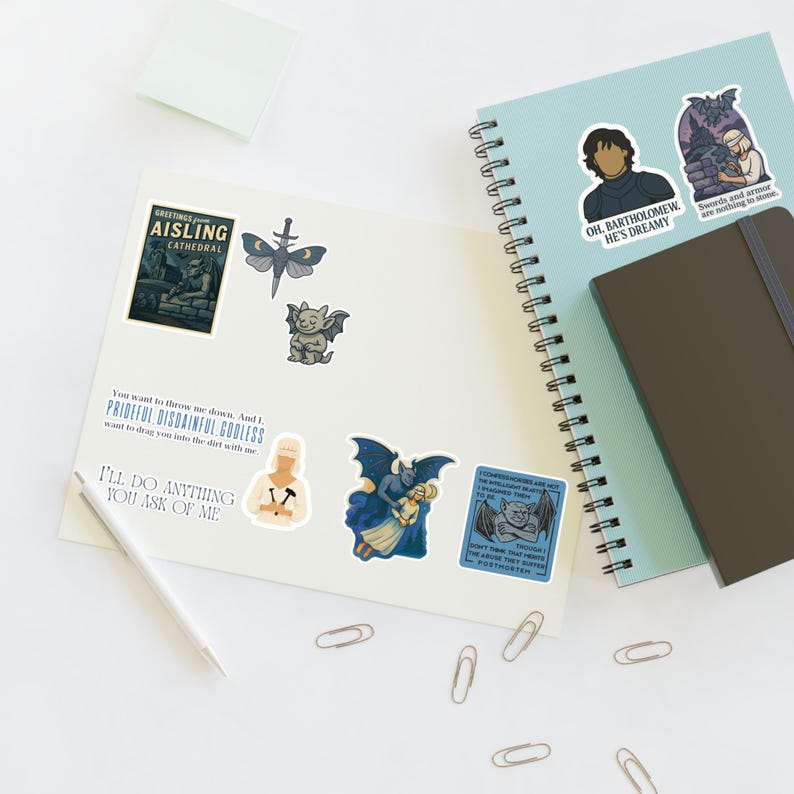 The Knight and the Moth Sticker Sheet: Fantasy Romance Book Lover Decals for Kindle or Journal, Sybil Rory Gargoyle Fan Art Decor image 8
