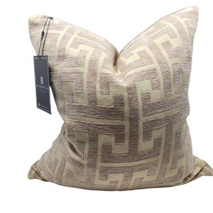 18x18 Greek Key Designer Throw Pillow Cover in Gold /Taupe and Red/Gold, greek key designer throw pillow cover