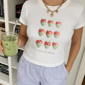 Matcha Baby Tee Y2K Strawberry T-Shirt Kawaii Matcha Tee