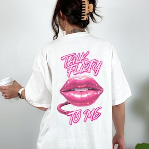 Vintage Pinup T-Shirt Y2K &#39;Talk Flirty to Me&#39; Heavy Cotton Tee Sassy Lips Coquette T-Shirt Girly Graphic Quote Shirt Retro Flirty Top