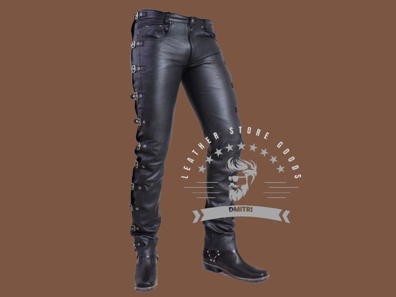 Men's Leather Pants Buckle Pants for Men Men's Real Etsy