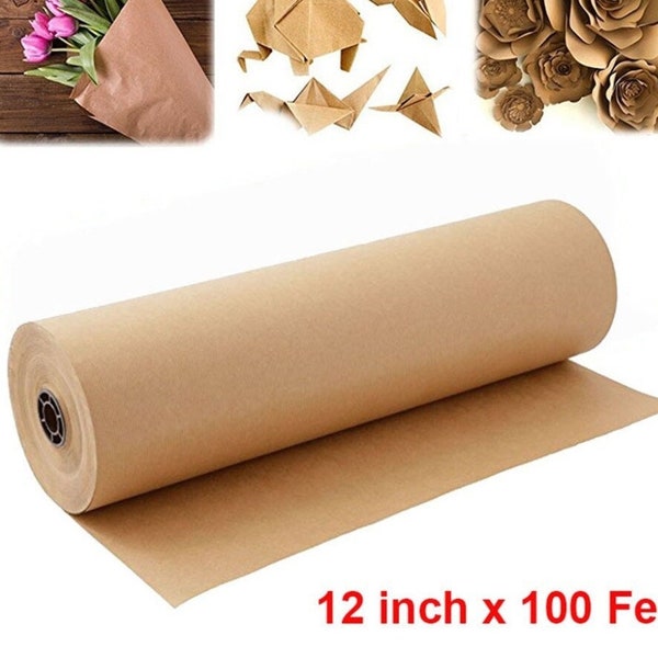 Brown / White Kraft Wrapping Paper, Jumbo Roll 32.8 Yards, Wrapping Blank Paper, Great for Crafts, Gifts, Tablecloth, Postal, Packing