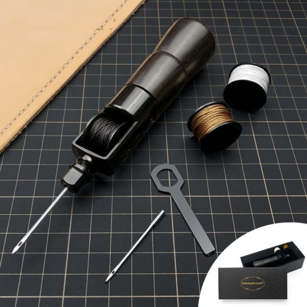 Leathercraft Stitch Awl, 7Pcs, Aluminum Alloy And Ebony Wood, Wrench Needle Thread Kit, Leather Sewing Tool, DIY Speedy Stitcher Accessories