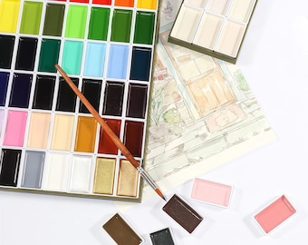 Watercolor Paint Set, 24 Colors, Japanese Painting Art Kit, Professional Sketching Material, Beginners Artists Travel Mixed Media Coloring