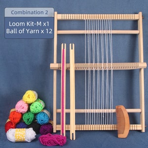 Kit de telar, 13 piezas, marco de madera, bolas de hilo, herramientas para tapices para principiantes, juego completo, fabricación de tapices de pared, barra de heddle desmontable para bricolaje Combination 2